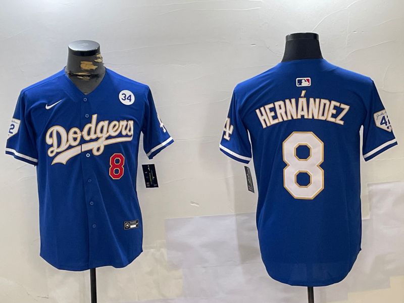 Men Los Angeles Dodgers #8 Hernandez Blue Gold Game 2024 Nike MLB Jersey style 11201